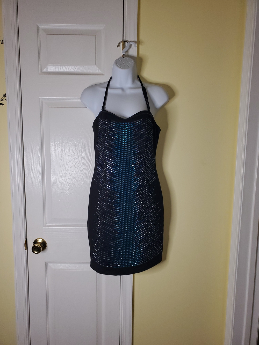 Nikibiki Black Bodycon Mini with Teal Stud Accents - Picture 2 of 6